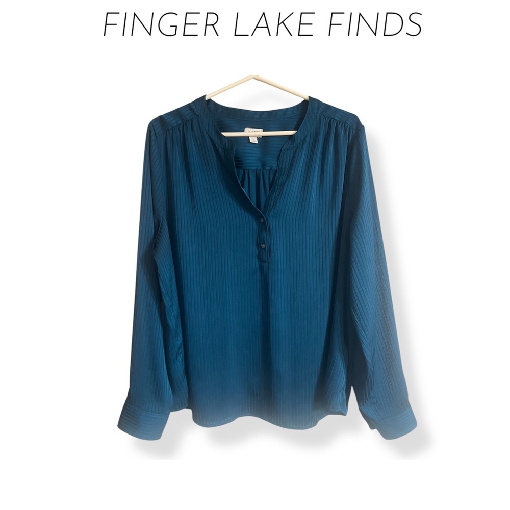J Crew Teal Tone-On-Tone Stripe Button Down Blouse, XL